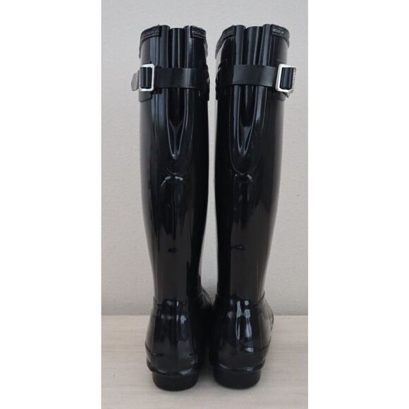 Hunter Men Sz 4 WMNs 5 Black Original Back Adjustable Gloss Tall Rain Boots - Picture 12 of 16